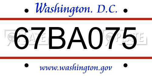 67BA075 District Of Columbia License Plate