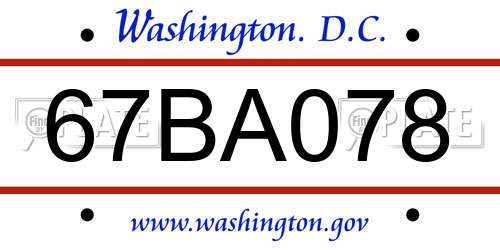 67BA078 District Of Columbia License Plate