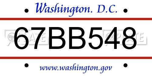 67BB548 District Of Columbia License Plate