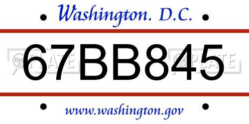 67BB845 District Of Columbia License Plate