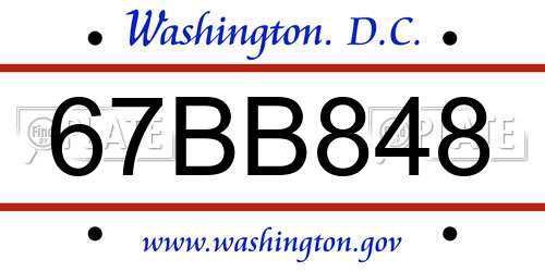 67BB848 District Of Columbia License Plate