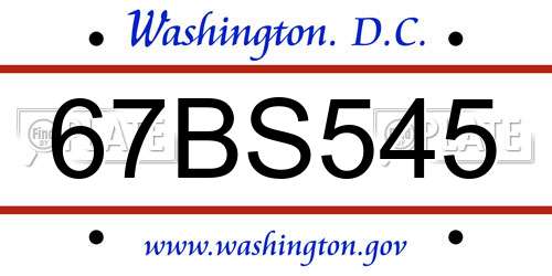67BS545 District Of Columbia License Plate