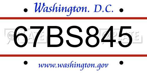 67BS845 District Of Columbia License Plate