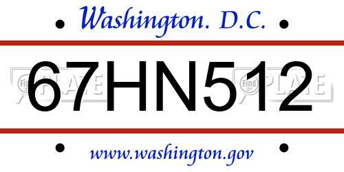 67HN512 District Of Columbia License Plate