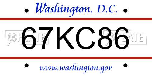 67KC86 District Of Columbia License Plate