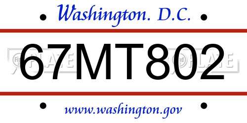 67MT802 District Of Columbia License Plate