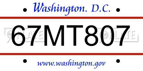 67MT807 District Of Columbia License Plate