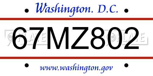 67MZ802 District Of Columbia License Plate