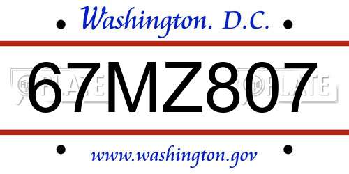 67MZ807 District Of Columbia License Plate