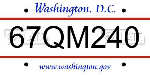 67QM240 District Of Columbia License Plate