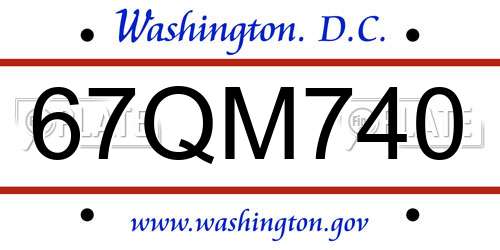 67QM740 District Of Columbia License Plate