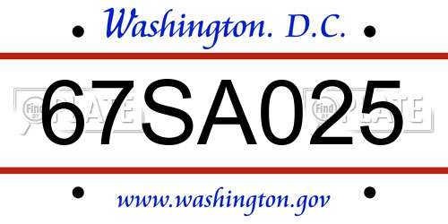 67SA025 District Of Columbia License Plate