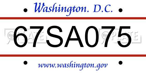 67SA075 District Of Columbia License Plate