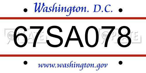 67SA078 District Of Columbia License Plate