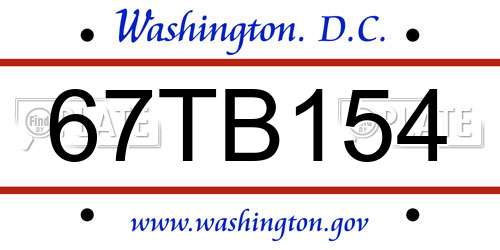 67TB154 District Of Columbia License Plate