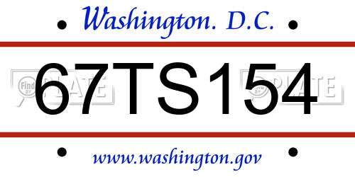 67TS154 District Of Columbia License Plate