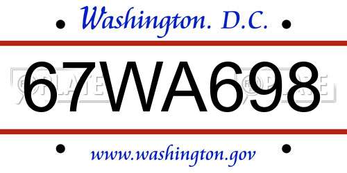 67WA698 District Of Columbia License Plate