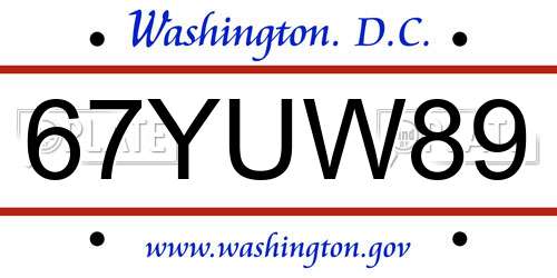67YUW89 District Of Columbia License Plate