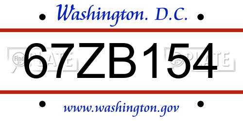 67ZB154 District Of Columbia License Plate