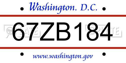 67ZB184 District Of Columbia License Plate