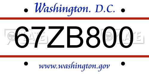 67ZB800 District Of Columbia License Plate