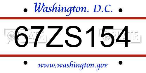67ZS154 District Of Columbia License Plate