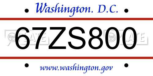 67ZS800 District Of Columbia License Plate