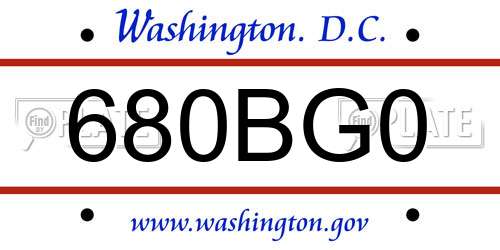680BG0 District Of Columbia License Plate