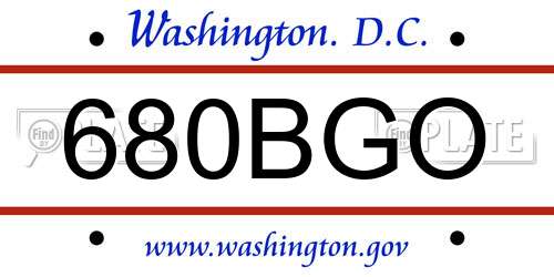 680BGO District Of Columbia License Plate