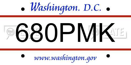 680PMK District Of Columbia License Plate
