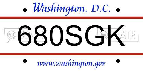 680SGK District Of Columbia License Plate