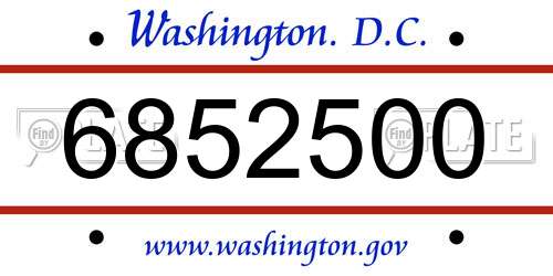 6852500 District Of Columbia License Plate