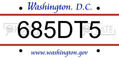685DT5 District Of Columbia License Plate