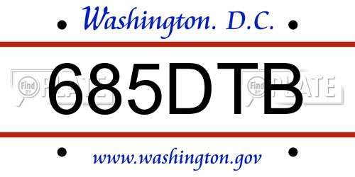 685DTB District Of Columbia License Plate