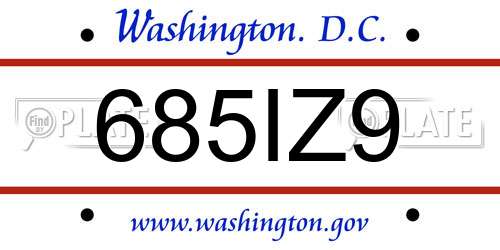 685IZ9 District Of Columbia License Plate