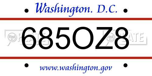 685OZ8 District Of Columbia License Plate