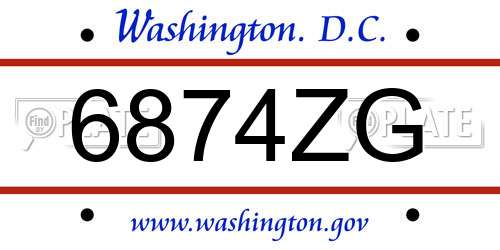 6874ZG District Of Columbia License Plate