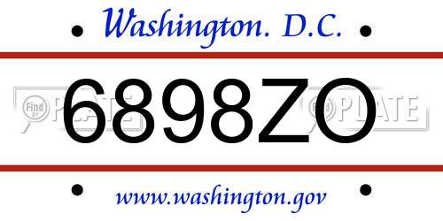 6898ZO District Of Columbia License Plate