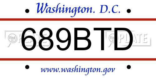 689BTD District Of Columbia License Plate