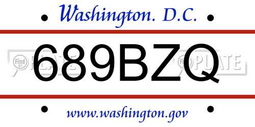 689BZQ District Of Columbia License Plate