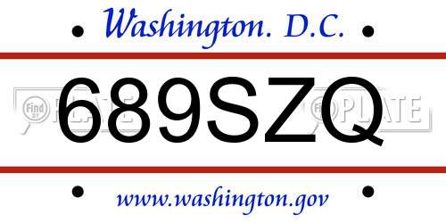 689SZQ District Of Columbia License Plate
