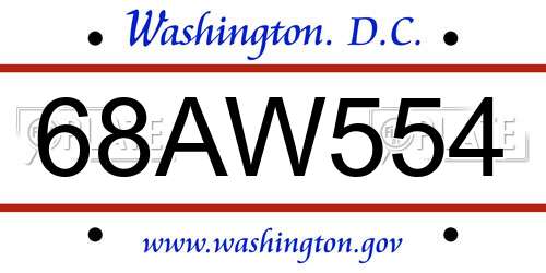 68AW554 District Of Columbia License Plate