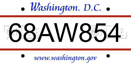 68AW854 District Of Columbia License Plate