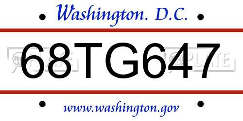 68TG647 District Of Columbia License Plate