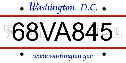 68VA845 District Of Columbia License Plate