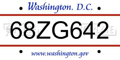 68ZG642 District Of Columbia License Plate