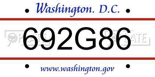 692G86 District Of Columbia License Plate