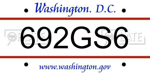 692GS6 District Of Columbia License Plate