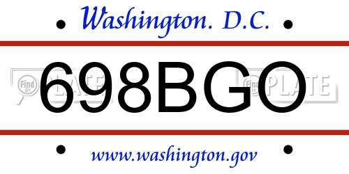 698BGO District Of Columbia License Plate