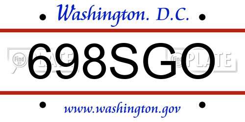 698SGO District Of Columbia License Plate
